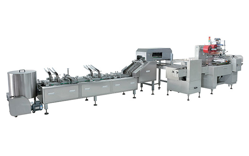 Automatic double lane sandwich and on edge packing machine